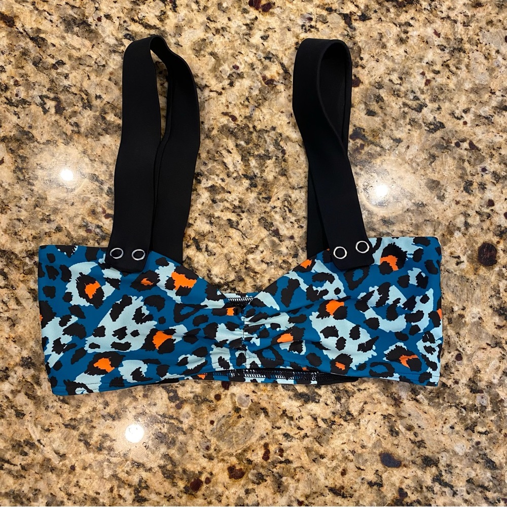 Top Shop Animal Print Cheetah Ruched Bikini Top Size 4 Small Black Blue Orange